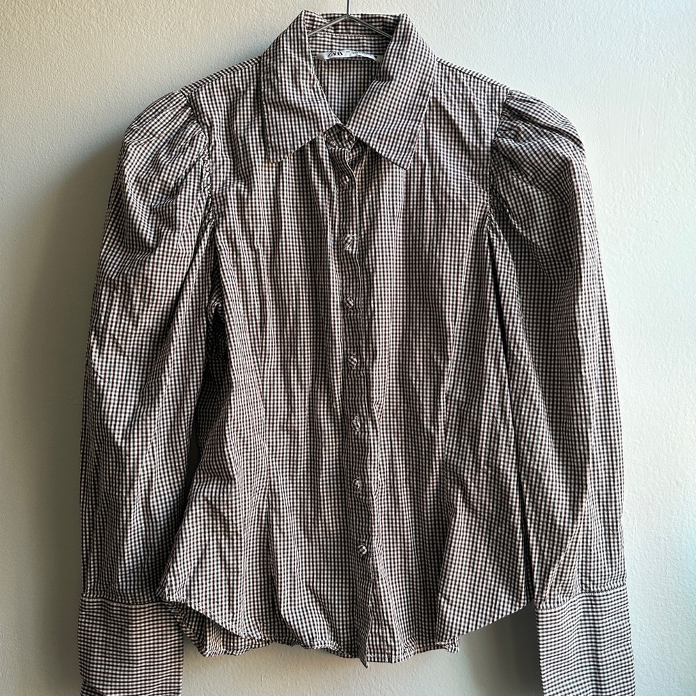 Checkerboard Long Sleeve Blouse